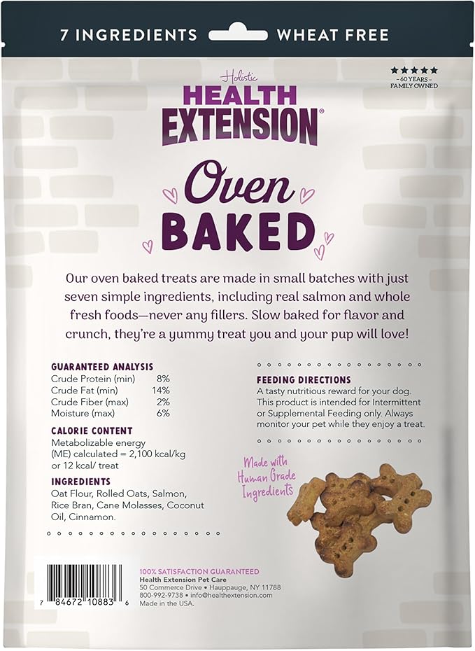 Health Extension Oven-Baked Dog Treats, Salmon Recipe – Gluten & Wheat-Free, Superfood-Infused, Crunchy Biscuits for Puppy Training (2.25 lb)