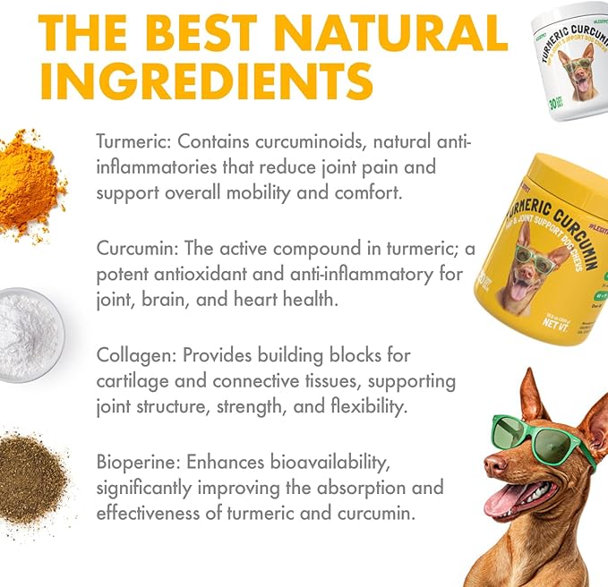 LEGITPET Turmeric Curcumin Hip & Joint Supplement for Dogs – Supports Mobility, Comfort & Overall Wellness – with Collagen & BioPerine – 30 Chews