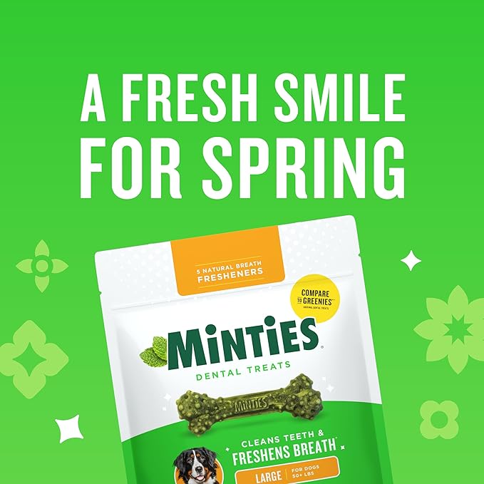 Minties Dental Chews for Dogs, 36 Count, Vet-Recommended Mint-Flavored Treats for Large Dogs Over 50 lbs, Dental Bones Clean Teeth, Fight Bad Breath, and Removes Plaque and Tartar