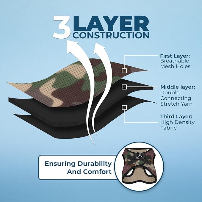 Best Pet Supplies Voyager Step-in Air All Weather Mesh Harness and Reflective Dog 5ft Leash Combo with Neoprene Handle, for Small, Medium and Large Breed Puppies - Set (Army Base), Small