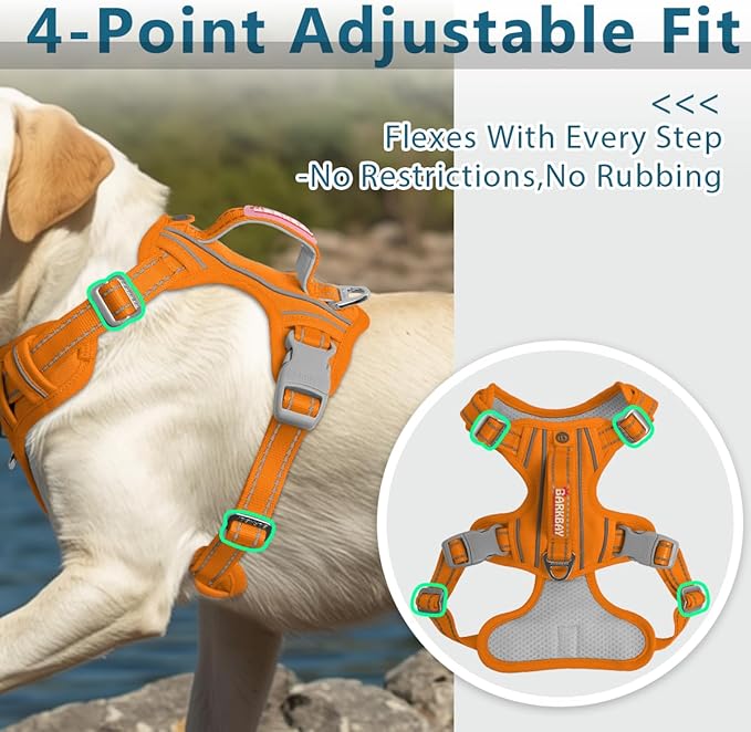 BARKBAY Dog Harness No Pull Oxford with ID Tag Pocket - Heavy Duty, Reflective, Easy Control for Large Dogs(Pumpkin Oxford,L)