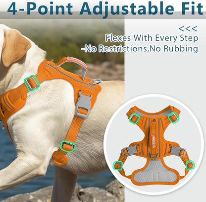 BARKBAY Dog Harness No Pull Oxford with ID Tag Pocket - Heavy Duty, Reflective, Easy Control for Large Dogs(Pumpkin Oxford,L)