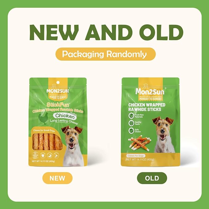 MON2SUN Dog Treats, Rawhide Twist Chicken Hide Sticks, Suitable for Puppy and Small Dogs, 5 Inch (Chicken, 14.11 oz) (Pack of 2)