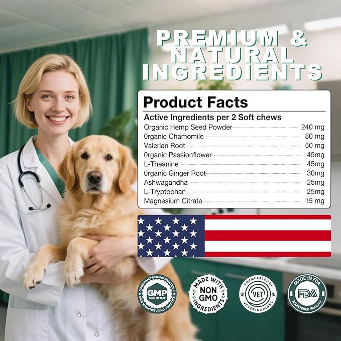 Неmр Calming Chews for Dogs, Anxiety Relief, Sleep Calming Aid, Health & Wellness Supplements for Dog Separation Barking, Chicken Flavor, 180 Chews for All Breeds Ages