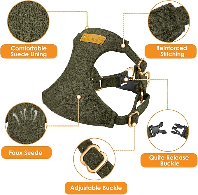SlowTon Dog Harness Small Sized Dog - Soft XXS Dog Harness and Leash Set No Pull No Chock, Adjustable Lightweight Puppy Harness for XS Small Medium Dogs Cats (Solid Military Green, XXS)