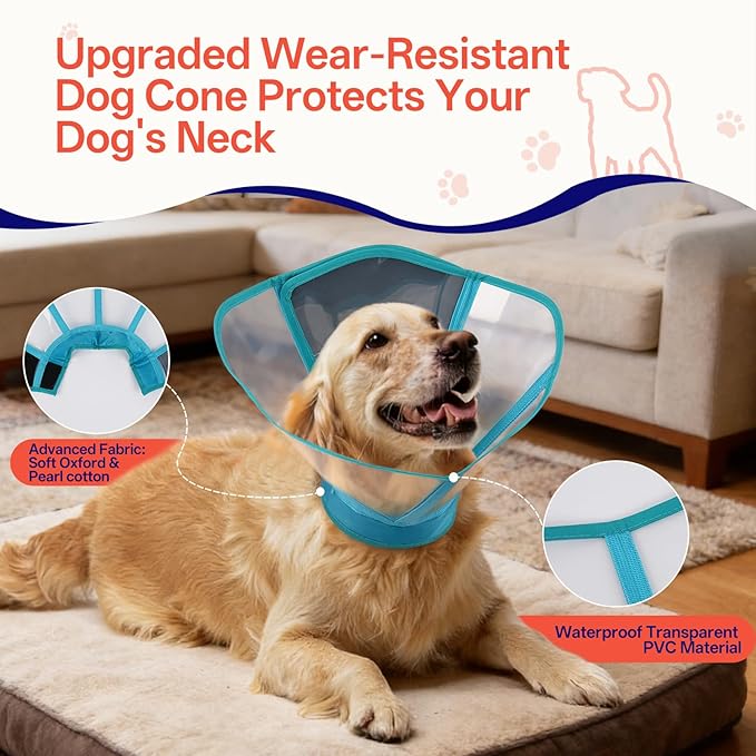 Soft Foldable Dog Cone Collar - Adjustable Elizabethan Collar for Dogs After Surgery, Waterproof Soft Recovery Collar to Stop Licking, Fits Small Medium Large Dogs, Blue, S