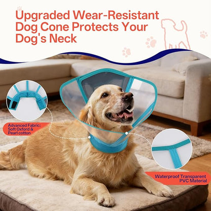 Foldable Dog Cone Collar - Adjustable Elizabethan Recovery Collar for Dogs After Surgery, Transparent Waterproof E-Collar to Stop Licking Wounds, Fits Small Medium Large Dogs, Blue, XL