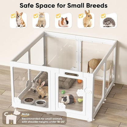24” Acrylic Clear Dog Play Pen Indoors 8 Panels, Puppy Playpen with Door for Small Dogs Puppies, Transparent Plastic Pet Playpen Cage Fence Crate Kennel for Cat Kitten Rabbit Bunny Ferret etc