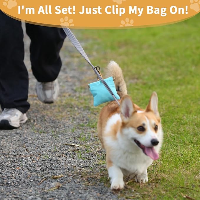 Dog Treat Pouch, Hand Free Dog Training Treat Bag with Carabiner & Magnetic Buckle, Auto Closing Pet Walking Bag for Puppy Travel or Outdoor Use, Pet Feed Snack Reward Pocket, Blue