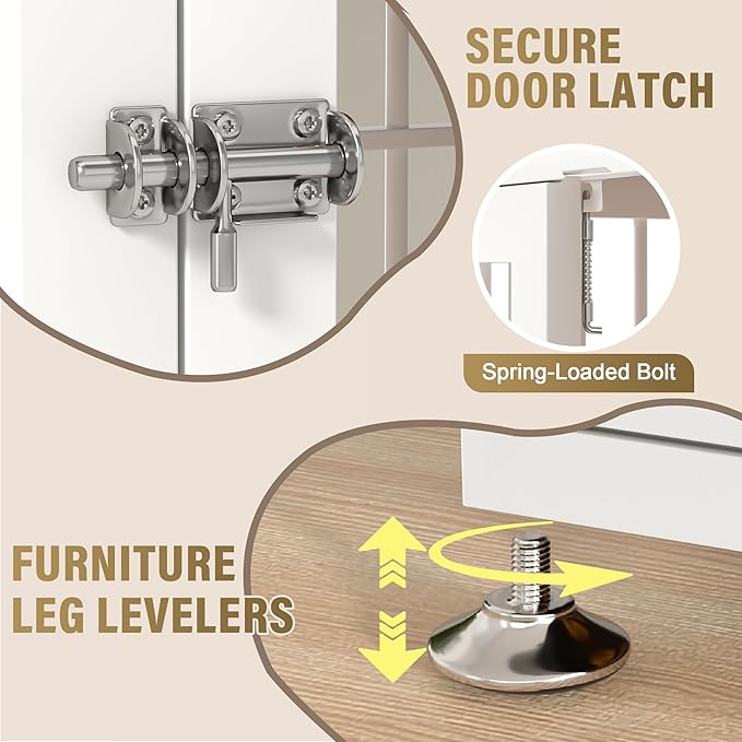 rehomerance 26 Inch Heavy Duty Dog Crate Furniture for Small Dogs, Decorative Pet House End Table, Wooden Cage Kennel Furniture Indoor, White and Natural
