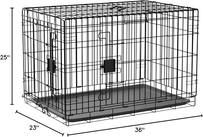 Amazon Basics Portable, Easy to Assemble, Foldable Metal Wire Dog Crate with Removable Tray, Double Door, Divider Panel, Handle, 36" x 23" x 25", Black