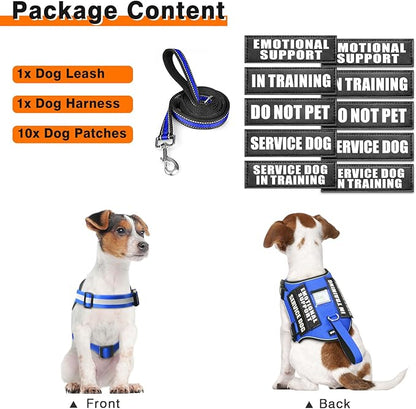 Service Dog Harness and Leash Set, Training Dog Vest with 10 Dog Patches, Emotional Support Therapy Dog Vest Harness for Small Medium Large and Extra Large Dogs(Blue, M)