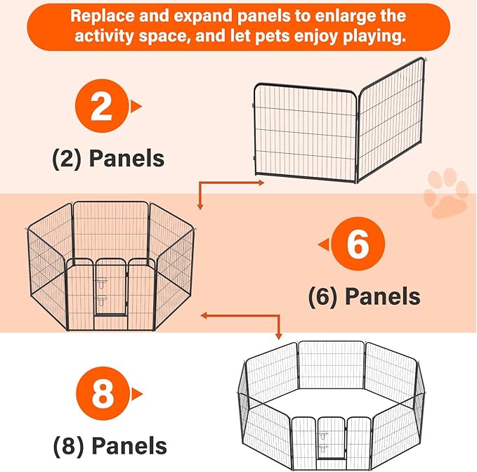 FDW Dog Playpen Dog Pen Dog Kennel 2 Panels 32 Inch Height Indoor Outdoor Folding Metal Portable Puppy Exercise Pen Heavy Duty Dog Fence for Yard Camping,Black