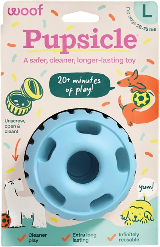 WOOF Party Pupsicle - Long-Lasting Interactive Dog Toys for Boredom - Low-Mess Design - Birthday Gifts for Dogs - Large Dog Toys - Buddy Blue