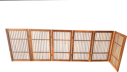 Urnporium Pet Dog Gate Freestanding, Strong Durable Folding Wooden Fence, Portable Acacia Hardwood Safety Barrier for Indoor & Outdoor Use (Brown Pet Gate, 6 Panel 30" Tall)