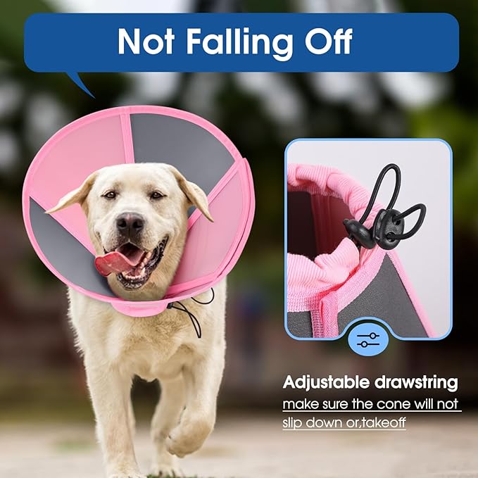 SUNFURA Dog Cone - Soft Cone for Dogs to Stop Licking, Adjustable Dog Cones for Medium Dogs After Surgery, Pet Recovery Elizabethan Collar Alternative for Wound Care, Spay, Neuter, Pink M