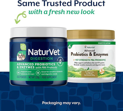 NaturVet – Advanced Probiotics & Enzymes - Plus Vet Strength PB6 Probiotic | Supports and Balances Pets with Sensitive Stomachs & Digestive Issues | for Dogs & Cats (8 oz)