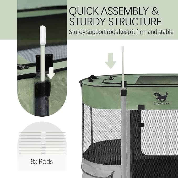 Rest-Eazzzy Dog Playpen, Foldable Kitten Playpen for Medium Dogs, Portable Pet Puppy Playpen with Removable Shade Cover, Indoor Outdoor Travel Camping Use for Small Pets with Carrying Case (M, Green)