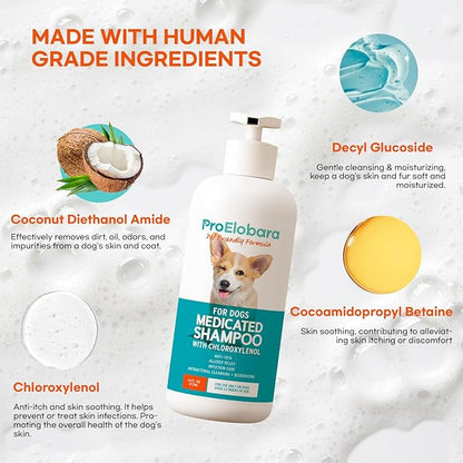 Medicated Dog Shampoo for Allergies and Itching: Antifungal Dog Shampoo, Yeast Infection and Bacterial Treatment for Dogs - Helps Hot Spots, Deodorizing and Anti Itch - Healthy Skin & Coat 16 OZ