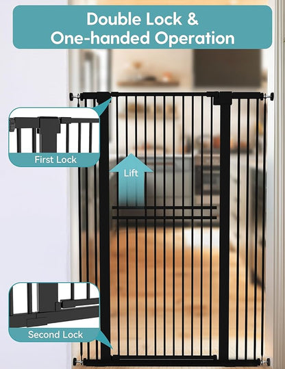 No Pawblems 55" Extra Tall Pet Gate for Cat/Dog, 29-40" Wide Auto Close Tall Dog Gate for Doorways/Hallways, 1.37" Ultra Narrow Spacing, NO Drilling Pressure Mounted, Black