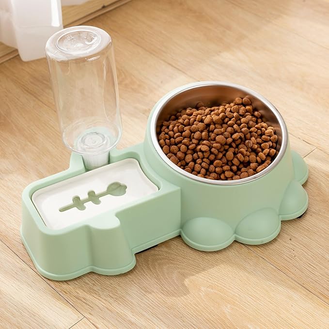 Milisten Multifunctional Stainless Steel Dog Food Bowl and Automatic Water Dispenser Green Pet Feeding Container Sturdy Wear-Resistant for Home Use