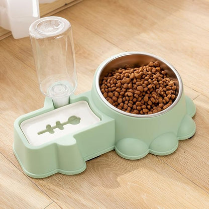Milisten Multifunctional Stainless Steel Dog Food Bowl and Automatic Water Dispenser Green Pet Feeding Container Sturdy Wear-Resistant for Home Use