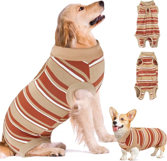 SlowTon Dog Recovery Suit - Surgery Recovery Suit for Female Male Dogs, Dog Onesie After Spay Abdominal Wounds, E-Collar Cone Alternative Prevent Licking Pet Surgical Suit(Brown,M)