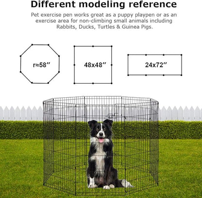 BestPet | Foldable Dog Playpen | 48 Inch, 8 Panels | Metal Pet Exercise Pen | Indoor Outdoor Portable Dog Fence with Door | Removable, Rust-Resistant Secure Pet Kennel | Easy to Assemble