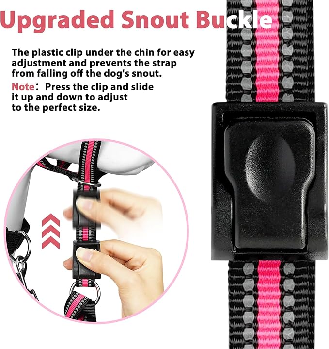 BARKLESS Soft Dog Head Collar, Patented Padded No Pull Head Halter, Training Nose Leash with Safety Link for Medium Large Dogs, Adjustable Muzzle Leash, Easy Control for Walking(Pink, XL)