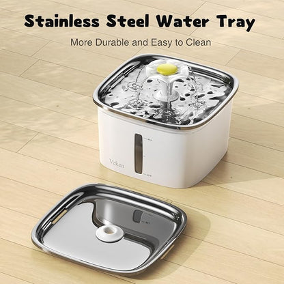 Veken Innovation Award Winner 95oz/2.8L Cat Water Fountain with Stainless Steel Lid, Automatic Pet Fountain Dog Water Dispenser with Replacement Filters for Cats, Dogs (Silver, Stainless Steel)