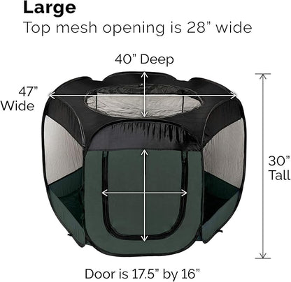 Furhaven Portable Dog Playpen Cat Tent, Pet playground,Kennel foldable indoor outdoor zippered puppy crate - Hunter Green, Large
