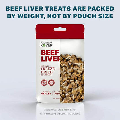 FOUR LEAF ROVER Beef Liver Dog Treats - Grass Finished New Zealand Beef Liver - Raw Freeze Dried Single Ingredient, No Additives - Made in USA - 4 Oz Bag
