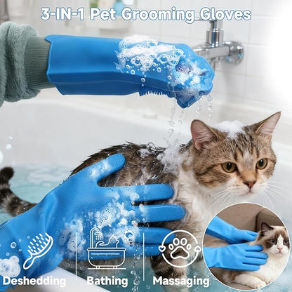 2PCS Dog Washing Gloves and Dog Bath Brush, high-Density Teeth Design pet Grooming Gloves, 2-in-1 Pet Grooming kit ，Suitable for Dogs and Cats to bathe, depilate, and Massage
