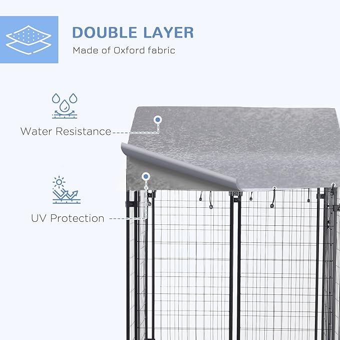 PawHut Outdoor Dog Kennel with Roof, 4' x 4' x 6' Heavy Duty Welded Wire Dog Playpen Enclosure with Escape-Proof Lock, UV-Resistant & Waterproof Cover, for Medium Dogs, Chickens, Ducks, Silver