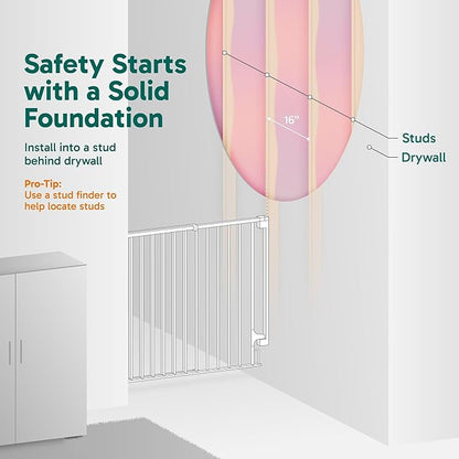 Cumbor Expandable 31.6-48" Baby Gate for Stairs, Wall-Mounted, 2-in-1 No Bottom Bar Dog Gate Indoor, Auto Close Pet Gate for Doorways with Large Walk Thru Door, Child-Proof Gate for Kids (White)