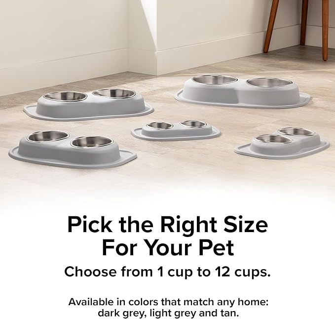 WeatherTech Double Low Pet Feeding System - Compact and Portable Dog/Cat Food and Water Station - 32 oz (4 Cups) Tan (DL3203TN)