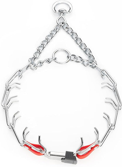 Herm Sprenger Chrome Plated Steel Dog Collar with Quick Release ClicLock Buckle and Biothane Insert Training Collar for Dogs Made in Germany (Cherry Red, 23in x 3.2mm(Neck Size up to19-20in))