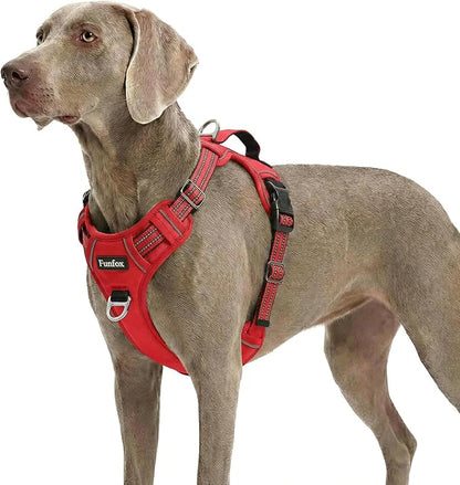 Funfox Dog Harness No Pull, Adjustable Pet Vest Harness, Super Soft Material with Vertical Handle Easy Control, Reflective Night Walking, 2 Leash Clips for XLarge Dogs, Red, XL