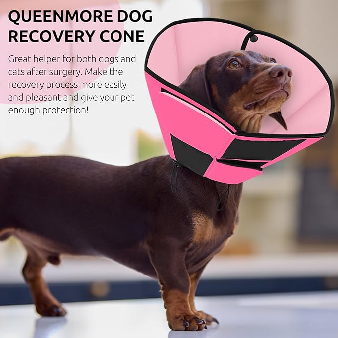 Queenmore Dog Cones for Small Dogs, Soft Cone for Dogs After Surgery, Adjustable Comfy Cone for Dogs & Cats, Comfortable Pet Cone After Surgery for Wound Healing, Pink S