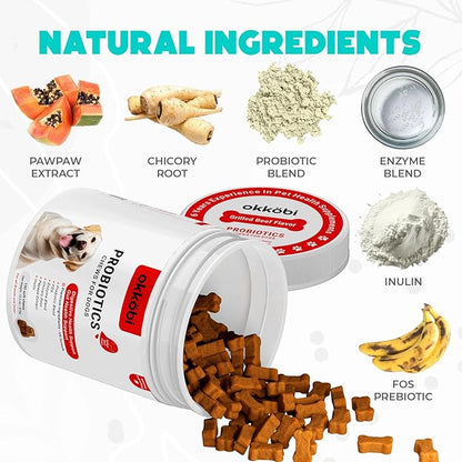 Probiotics for Dogs Chews 150 pcs - Probiotic Chews for Dogs with Enzymes & Natural Ingredients - Digestive & Gut Health Support - US Formula - Beef Flavored