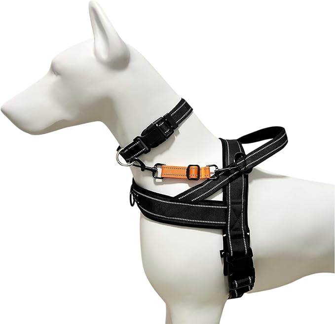Dog Collar Safety Clip, Reflective Double-Ended Backup Connector for Harness to Collar, Adjustable Safety Clip for Prong, Pinch Collars, Prevents Escapes & Accidental Disconnection