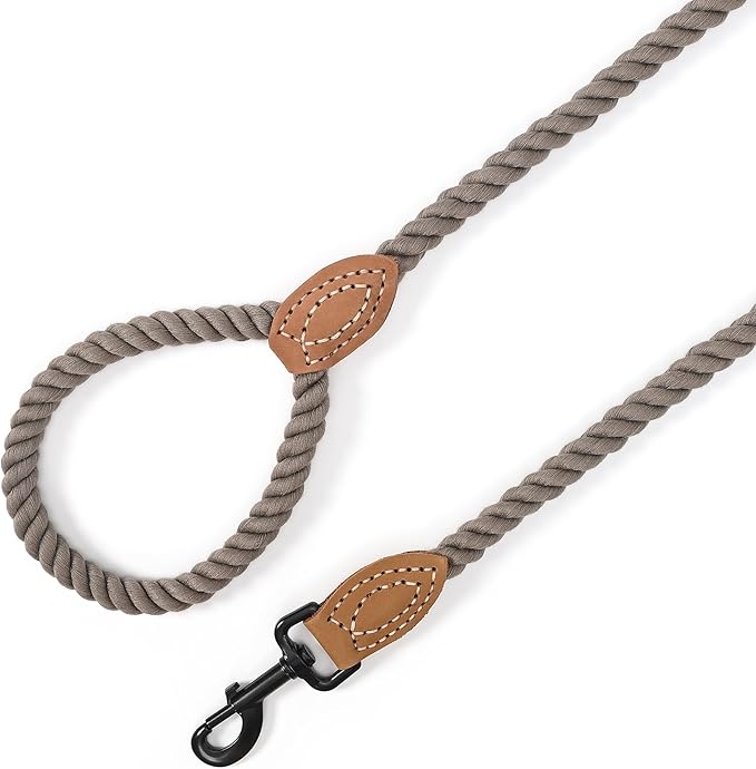 Mile High Life Dog Leash, Braided Cotton Rope Leashes with Leather Tailor Tip with Leather Tip - Heavy Duty Metal Clasp, 6FT, 1/2" Thick - Wedding, Walking Leash for Medium Large Dogs(Camel)