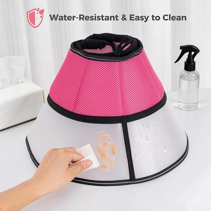 Avont Dog Cone Collar After Surgery, Alternative Adjustable Elizabeth Cone for Medium Large Dogs, Comfy Breathable Pet Recovery Collar to Stop Licking -Pink(S)
