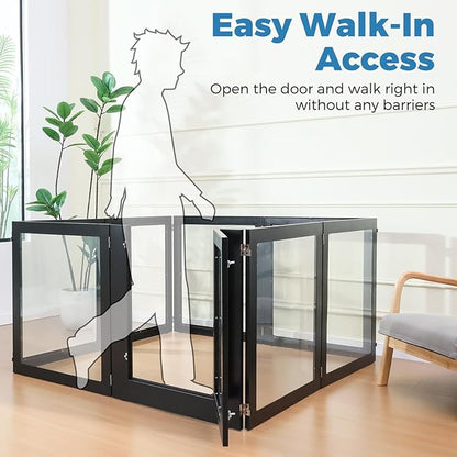 Heavy Duty Clear Acrylic Dog Playpen, 32" Height Transparent Pet Pen, Metal Frame Easy Assemble Kennel Enclosure, Ideal for Small to Medium Dogs, Cats, and Other Small Pets (Black, 2 Panels)