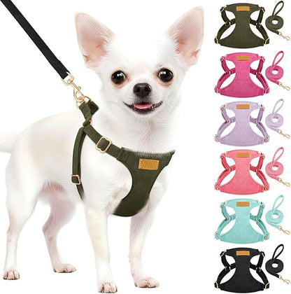 SlowTon Dog Harness Small Sized Dog - Soft XXS Dog Harness and Leash Set No Pull No Chock, Adjustable Lightweight Puppy Harness for XS Small Medium Dogs Cats (Solid Military Green, XXS)