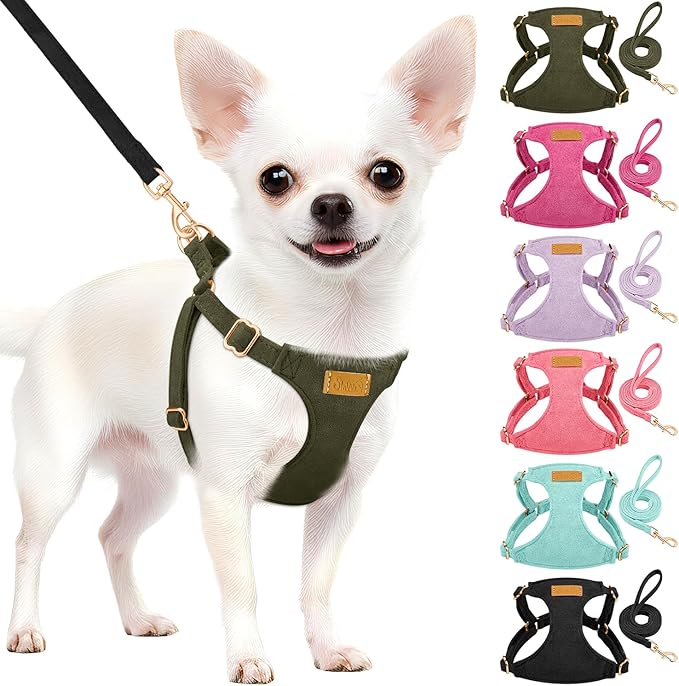 SlowTon Dog Harness Small Sized Dog - Soft XXS Dog Harness and Leash Set No Pull No Chock, Adjustable Lightweight Puppy Harness for XS Small Medium Dogs Cats (Solid Military Green, XS)