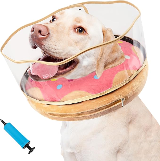 Inflatable Dog Cone Collar Soft Dog Cone Alternative After Surgery to Stop Licking for Large Medium Dogs Recovery Donut Cone Adjustable Neck Collar with Enhanced Anti-Licking Shield,Donut Pink,XL