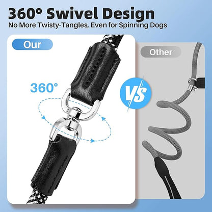 SlowTon Slip Lead for Dogs - Hands Free No Tangle Adjustable 4-6 FT 1/2” Rope, Heavy Duty Nylon Leash for Large Medium Dogs that Pull, No Pull Training Slip Leashes, 20-120lb, Black