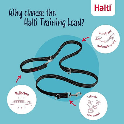 Halti Headcollar Size 3, Black & Halti Training Leash Size Large, Black Combination Pack - Stop Your Dog Pulling on the Leash. Adjustable, Lightweight with Padded Nose Band. Suitable for Medium Dogs