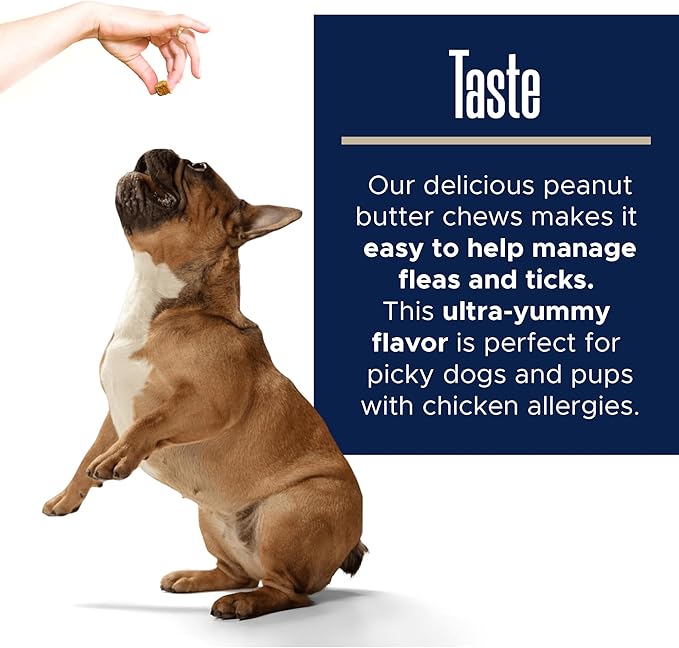 Flea and Tick Prevention for Dogs, Chewable – 90 Peanut Butter Flavored Soft Chews – Made with B Vitamins, Garlic Powder, Brewers Yeast, Coconut Oil, and Apple Cider Vinegar